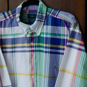 Ralph Lauren 2XB Long Sleeve Button-Down Shirt – Multicolor Madras Plaid
